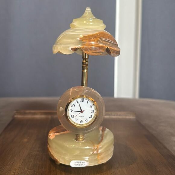 Other - Carved Natural Stone Decorative Umbrella Clock Gift Desk or Mantle Decor NEW